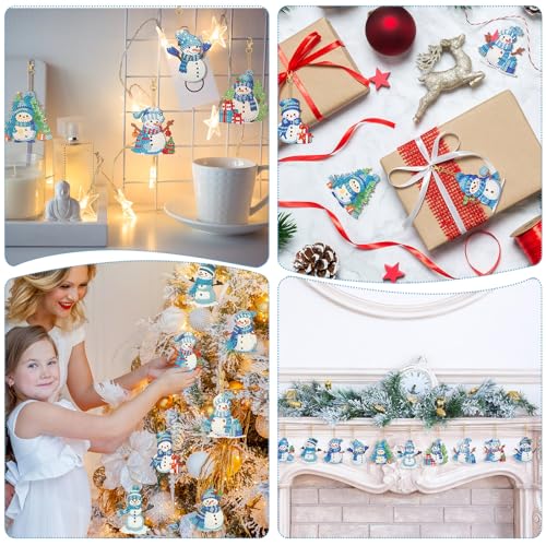 Ferraycle 12 Pcs Snowman Diamond Art Christmas Ornaments Kit, Blue - color: Blue