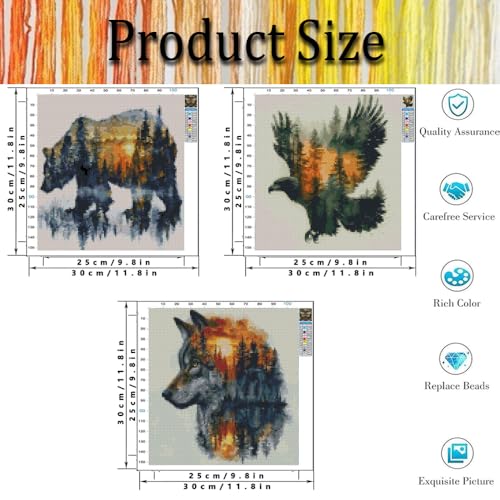 Tiwabb 3 Pack Animal Forest Stamped Cross Stitch Kits for Adults Beginners - color: Animal