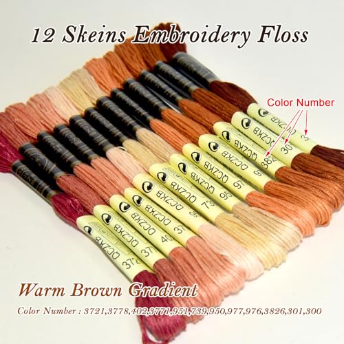 Premium Rainbow Color Embroidery Floss - Cross Stitch Threads - Friendship Bracelets Floss - Crafts Floss - 12 Skeins Per Pack Embroidery Floss,Warm Brown Gradient - color: warm brown Gradient