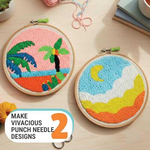 Kalakaram Punch Needle Embroidery Kit | Complete Beginner Starter Kit with 2 Printed Designs | Perfect DIY Craft Gift for Girls, Teens, Kids, & Adults