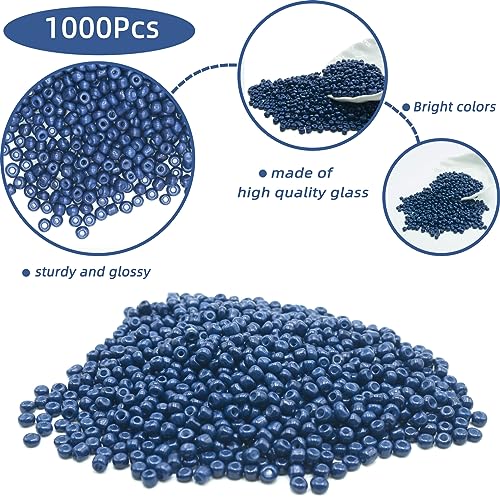 6/0 Craft Glass Seed Beads Bulk, 4mm 1000 Pcs Colorful Bracelet Beads Small for Jewelry Making, Waist, Hair, Neckalce Ring Earring DIY Art (Dark Blue) - color: Dark Blue