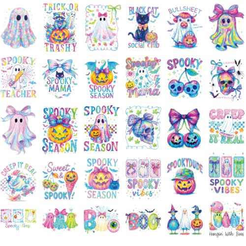30 Pcs Bows Ghost Halloween DTF Transfers Ready to Press - style: Halloween Ghost