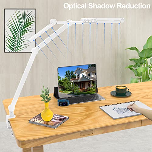 Micomlan Led Desk Lamp for Home Office, White Architect Desk Lamp with Clamp for Crafting, 24W Bright Rotatable Led Table Light Stepless Dimming Tempering Wide Computer Light with Atmosphere Lighting - color: White