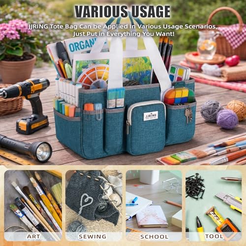 JJRING Large Foldable Craft Organizer Tote With Zipper & Divider, Green - color: Green, size: Large