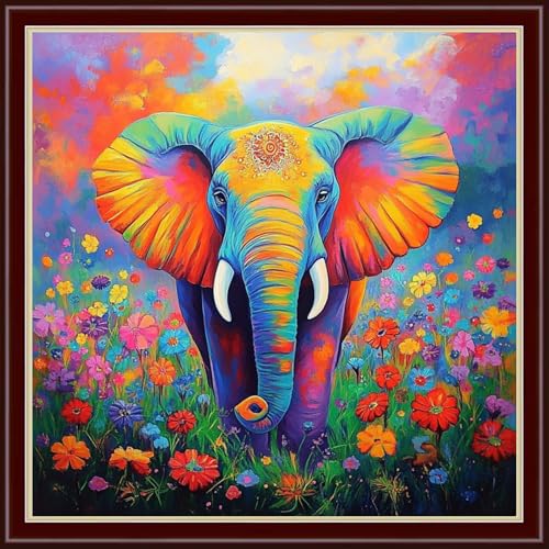 Dimensean Stamped Cross Stitch Kits Full Range of Embroidery Patterns Starter Kits for Beginners Adult DIY Cross Stitches Needlepoint Kits 11CT-Colorful Elephant Flowers 18x18 inch - color: Arts kits 24