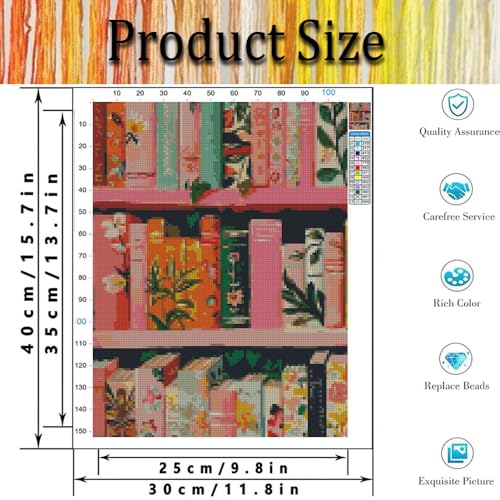 Tiwabb Pink Book Stamped Cross Stitch Kits for Adults Beginners - color: Pink Bookshelf