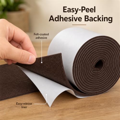 Felt Furniture Pads, Self Adhesive Felt Sheets Roll, Cuttable Felt Pads for Furniture Legs, Heavy Duty Furniture Pads for Hardwood Floors, Chair Wall Protector, Brown, 120 x 5 x 0.12 Inch - color: Brown, size: 5" x 120"