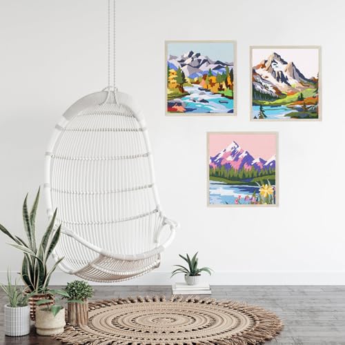 EOBTAIN 3 Sets Embroidery Kit for Beginners Adults Mountain Scene Hand Stamped Embroidery Practice Kits Cross Stitch Set with Embroidery Hoop,Needles and Threads,DIY Gifts at Home Embroidery Kit - color: Mountain
