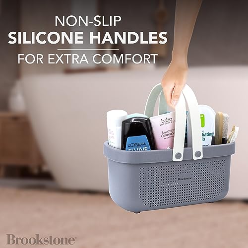 Brookstone Modern Large Portable Shower Caddy with Soft Silicone Carrying Handle, Bathroom Organizer Basket, Plastic Bath Tote and Shower Organizer, Quick Dry Drainage Holes, BPA Free, Grey - color: Gray / Charcoal
