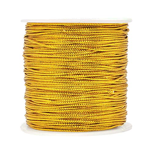 1mm Spool Gold Metallic Cord Tinsel String Jewelry Braided Thread, Total Length 109 Yards/ 328 Feet (Gold) - color: Gold