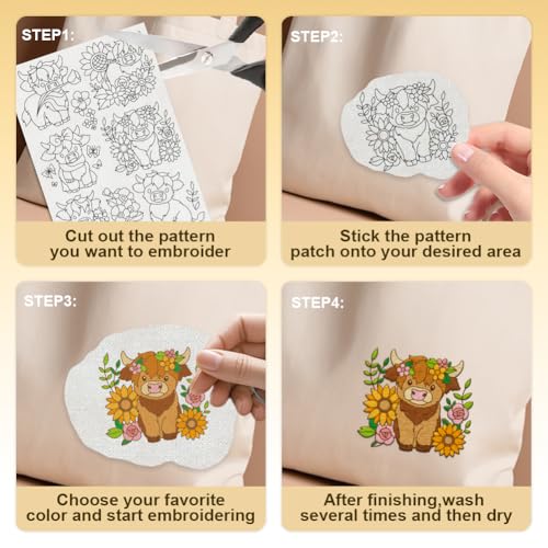 21Pcs Floral Highland Cow Water Soluble Hand Sewing Stabilizers - style: Highland Cow