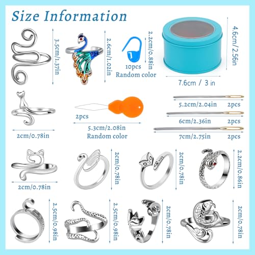 11 Pcs Crochet Ring Adjustable Knitting Tension Rings Crochet Ring - color: Silver - 11 Pcs