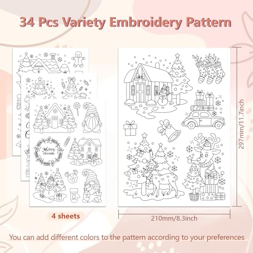 GLOBLELAND 4 Sheets Christmas Snow Water Soluble Embroidery Pattern - color: Christmas Snow