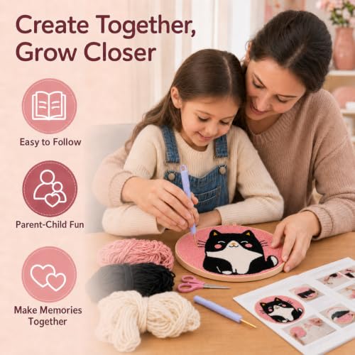 MZSMYKCH punch needle kits adults beginner - Black Cat punch needle kits Starter Set with Yarn, Needle Tool & Frame, Easy DIY Craft Decor, Relaxing Hobby Gift for Teens & Craft Lovers(Black Cat )