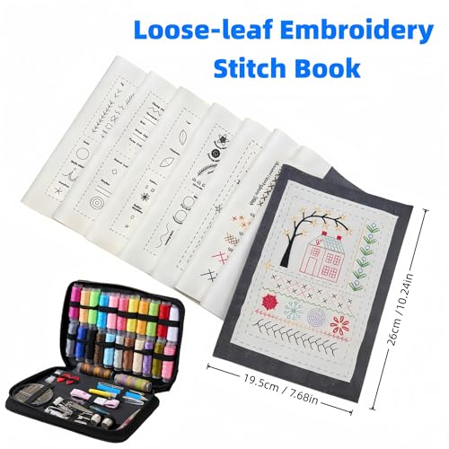 SanQiuShe Stitch Book, Embroidery Stitch Book, DIY Sewing Books, Embroidery Books of Stitches,97 PCS Beginner Embroidery Kit, Portable All-in-One Hand Embroidery Book for Adults & DIY Craft Lovers