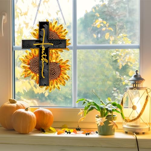 ARPADAMO Cross Diamond Art Kits for Adults, Acrylic Hanging Suncatcher - color: DP05087