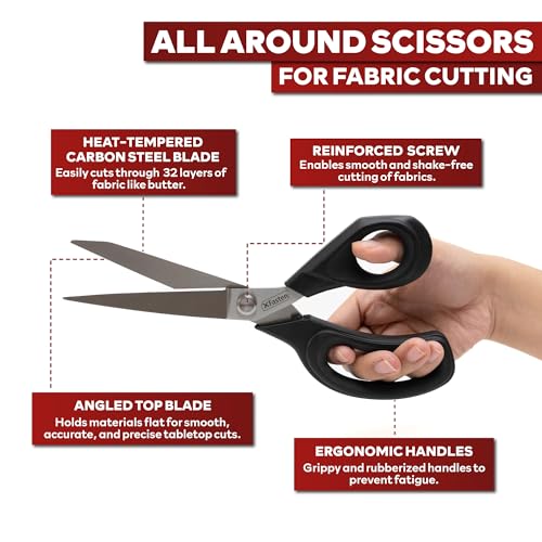 XFasten Sewing Scissors for Fabric Cutting Black 9.5 Inch Premium Professional Fabric Scissors Sewing | Large and Heavy duty - color: Black