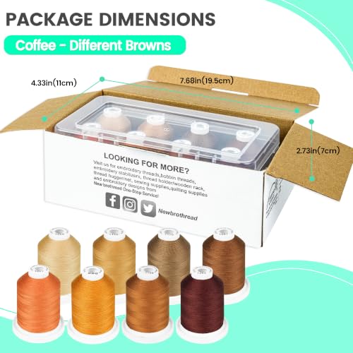 New brothread 100% Mercerized Cotton Threads with Box -8xCoffee - color: 8 X Coffee(Different Brown)