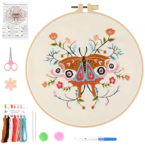 Beginner Butterfly Embroidery Kit for Adults, Pre-Printed with Video - color: Butterfly