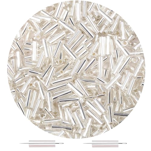 3000PC Silver Glass Bugle Beads 6MM Silver Tube Beads - color: silver