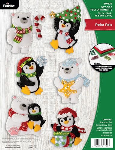 Bucilla Felt Applique 6 Piece Ornament Making Kit, Polar Pals, Perfect for DIY Arts and Crafts, 89752E - style: Ornaments