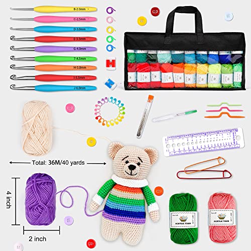 INSCRAFT 113 Piece Crochet Kit with Yarn Set– 1600 Yards Assorted Yarn for Knitting and Crochet, 73PCS Crochet Accessories Set Including Ergonomic Hooks, Knitting Needles & More Ideal Beginner Kit - size: 113 Piece Crochet Kit