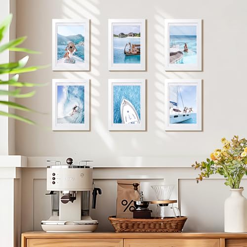 HappyHapi 4x6 Picture Frame Set of 5, Wall or Tabletop Display, White - color: White, size: 4x6