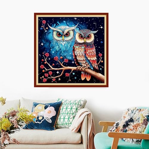Foxdiviy Stamped Cross Stitch Kits Full Range of Embroidery Needlework Starter Kits for Beginners Adults 11CT Embroidery Patterns Art Crafts DIY Needlepoint Kits-Colorful Owl 18x18 inch - color: Stamped Set 15