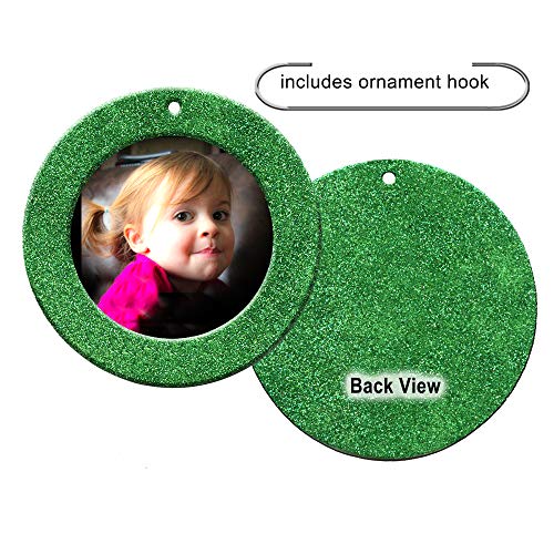 The Original Mini Glitter Photo Christmas Ornaments, Magnetic Easy-Load Picture Frame Ornament, Includes Photo Protectors Plus Hooks for Hanging, Round, Green 6-Pack - color: Green
