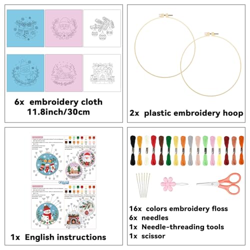 ORIGACH 6 Pcs Christmas Embroidery Kit for Beginners - style: Christmas