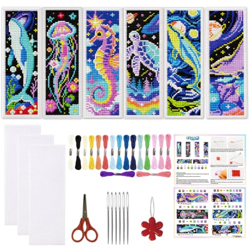 ORIGACH 6 Set Cosmic Ocean Cross Stitch Bookmark Kit for Beginner - style: Cosmic Ocean