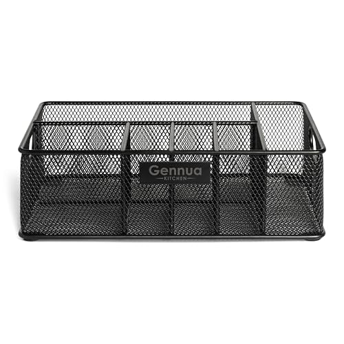 Gennua Kitchen Paper Plate Organizer for Cabinet, Counter, Picnics, Parties & More, Extra Large Utensil Caddy Crafted of Thick Iron Mesh With 6 Compartments for Paper Plates & Plastic Silverware