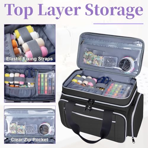 Anitor Sewing Supplies Organizer, Double Layer Sewing Storage Organizer - color: Black, size: Medium