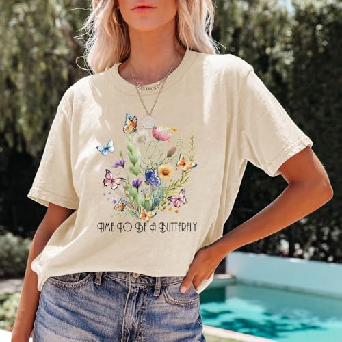 Spring Flower Butterfly Iron on Transfer for T-Shirt, Watercolor Various Floral Design DTF Ready to Press Heat Transfer Vinyl Decals Fresh Summer Iron on Patches Appliques for Girls Party DIY Decor - color: Watercolor Flower Butterfly B