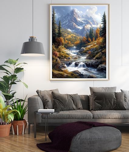 14ct Counted Cross Stitch Kits for Adults Mountains Rivers Printed Stamped Cross Stitch Patterns Kits Cross Stitch Supplies (Mountains Rivers) - color: Mountains Rivers