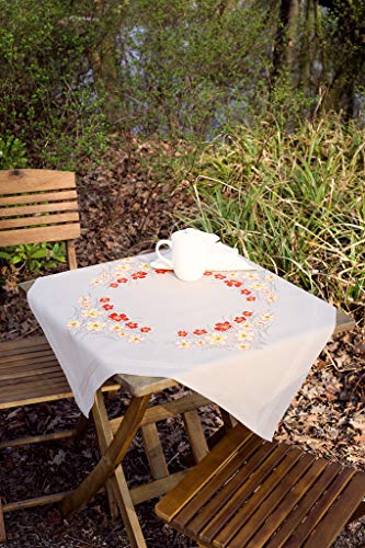 Vervaco Cross Stitch Tablecloth Kit Poppies and Vanilla Flowers 32" x 32" - size: 32" x 32" (Square)