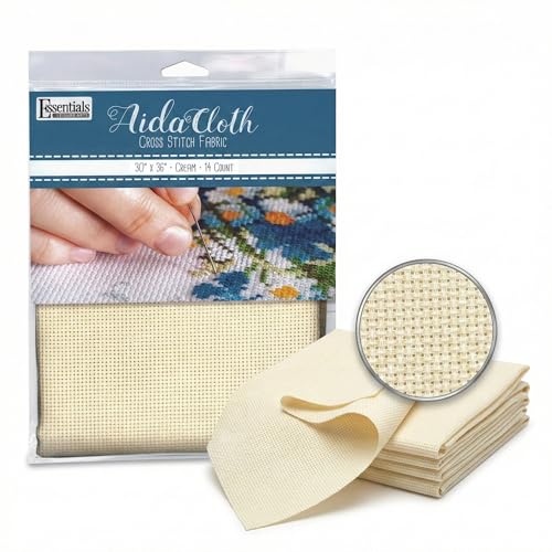 Essentials By Leisure Arts Aida Cloth, 14 Count, Cream Cross Stitch Fabric, Embroidery Fabric, Cross Stitch Supplies for Crafting, Stitching, and Sewing Projects 30X36