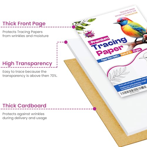 Tracing Paper 9x12 in, 75 Sheets, Transparent Sketch Paper 63gsm - size: 9" x 12" (75 Sheet)
