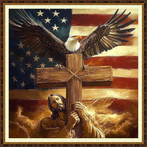 Redxing Counted Cross Stitch Kit for Beginners,Unprinted Needlepoint Kits for Beginners Cross Stitching Embroidery Kit 11CT Stitches kit-Jesus Cross Eagle 18x18 inch - color: KitColors19