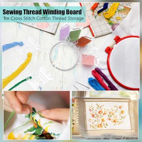 BENECREAT 50 Pcs Floss Drops, Rectangle Acrylic Embroidery Floss Bobbins with 1 Pcs Iron Hanging Ring, Sewing Thread Winding Boards for Embroidery Floss Organization and Sewing Crafts - size: Rectangle