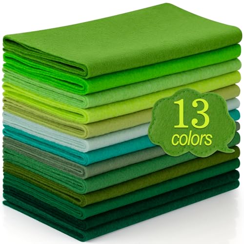 XSEINO 13 Rolls 8"x35" 1.4mm Thick Soft Felt Fabric Sheet 13 Assorted Green Series Colors Felt Pack Pastel Felt Sheets for DIY Craft Sewing Squares Nonwoven Patchwork - color: Green Hues