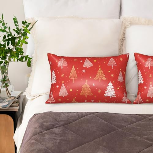 Satin Pillowcase for Hair and Skin White and Gold Xmas Tree Super Soft and Cooling Similar to Silk Pillow Case 1 Pack with Hidden Zipper Silky Soft Zippered Satin Pillowcase20 x30 - color: White and Gold Xmas Tree