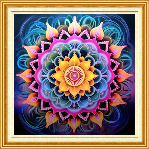 DMCVIVR Stamped Cross Stitch Kits for Beginners Adults Needlepoint Kits for Beginners Embroidery Kits for Adults Crossstitch Kit for Beginners 11CT-Colorful Mandala 18x18 inch - color: ArtKits07