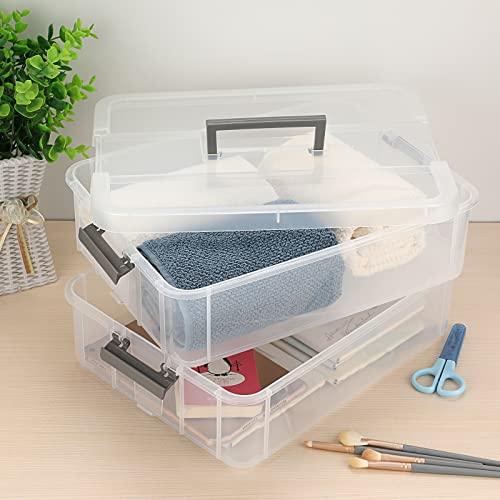 BTSKY 2 Layer Stack & Carry Box, Plastic Storage Container Box with Lid - color: Dark Grey