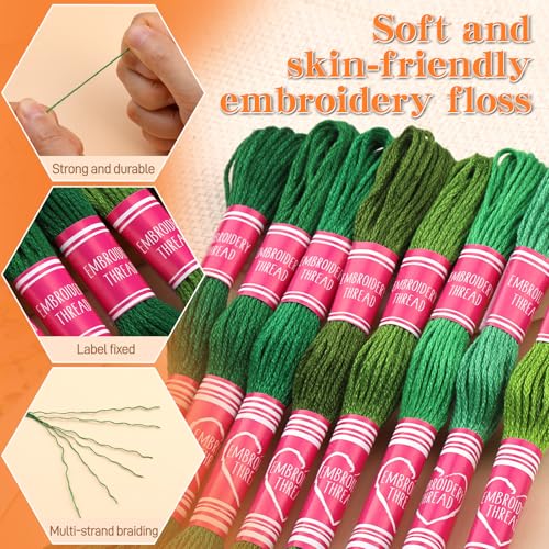 Embroidery Floss,12 Skeins Green Series Bracelet Embroidery Thread - color: Green Series