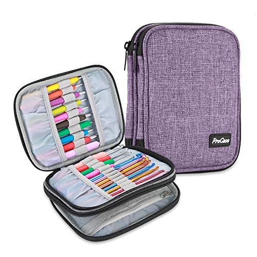 ProCase Crochet Hook Case (up to 6.5 Inches), Travel Organizer Zipper Bag for Various Crochet Hooks, Circular Knitting Needles and Other Accessories (NO Accessories Included) - color: Purple