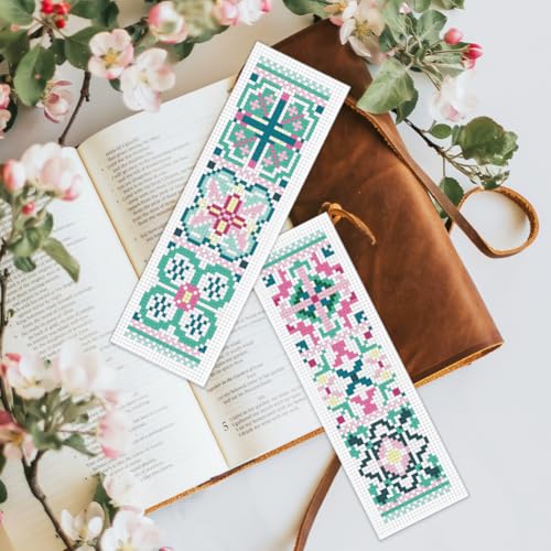BEUNITONE Cross Stitch Bookmark Kits 6 Pcs Variegated Flowers DIY Bookmarks Cross Stitch Set for Adults Beginners Hand Embroidery Set Traditional Decorative Patterns Craft Kits for Gifts 8''x2.4'' - style: Ceramic Tile Pattern