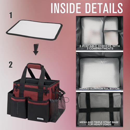 SCAVATA Compact Wearable Cleaning Caddy with Handle & Shoulder Straps - color: AncoraRed
