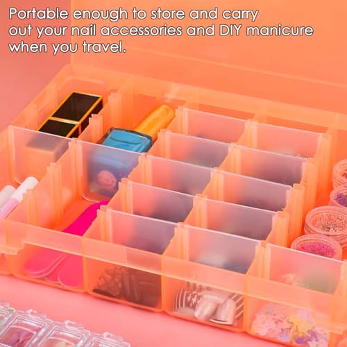 AKOAK 1 Pack 24 Grid Plastic Storage Case, Transparent Jewelry Display Organizer, Detachable Divider -7.5"x 5.1"x 1.4" for Beads, Jewelry, Earrings, Rings (Orange) - color: Orange