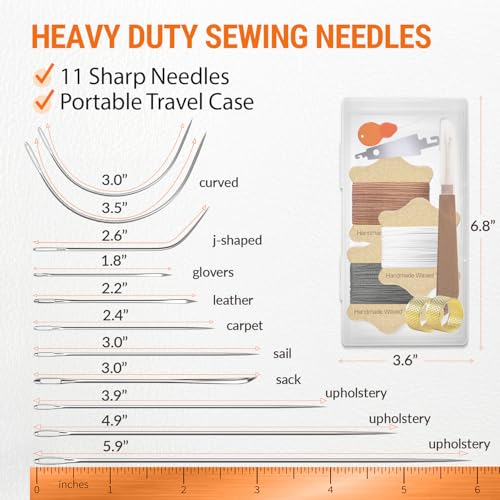 VONEEDL Upholstery Repair Kit: Waxed Sewing Thread (3 Colors) & Heavy Duty Needles (11 PCS) for Leather, Canvas & Quilting Thread - color: Black, White, Brown